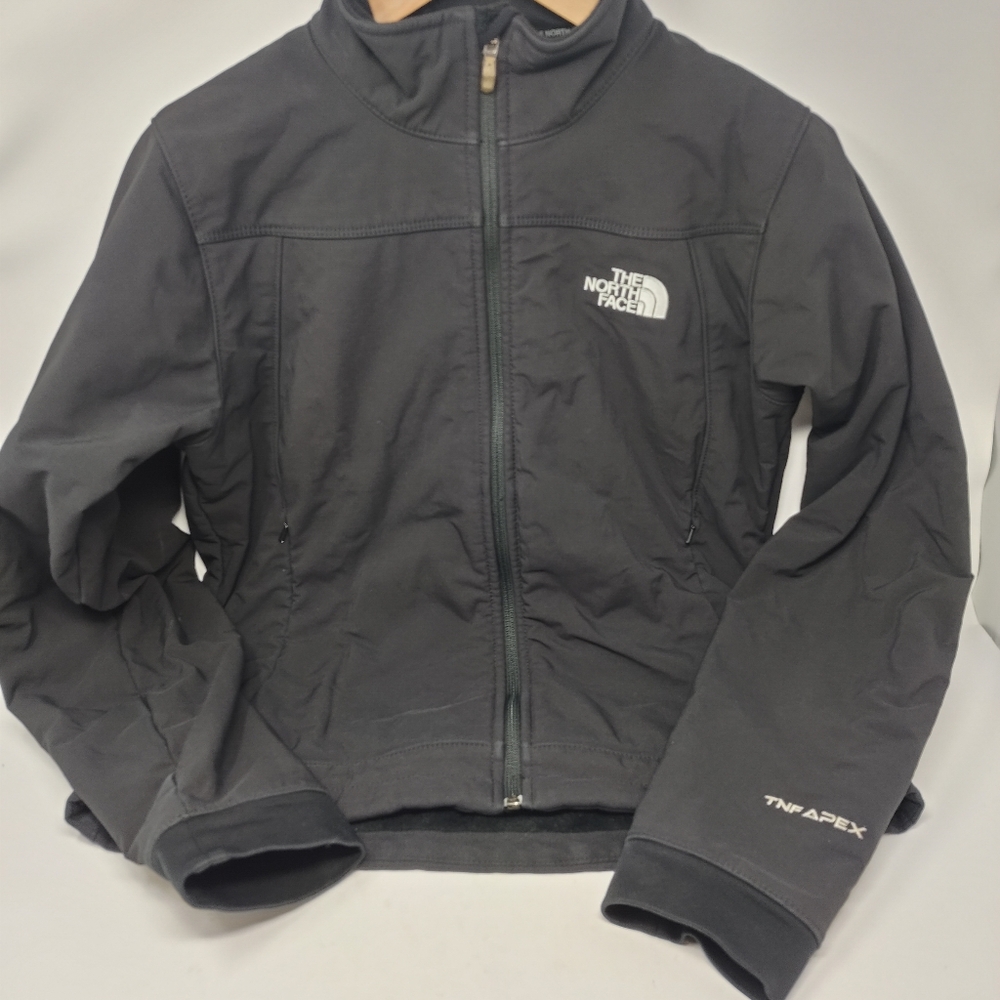 Women's North Face Black Soft Shell Zip Up Lined Fleece TNF Apex Coat Size Small
